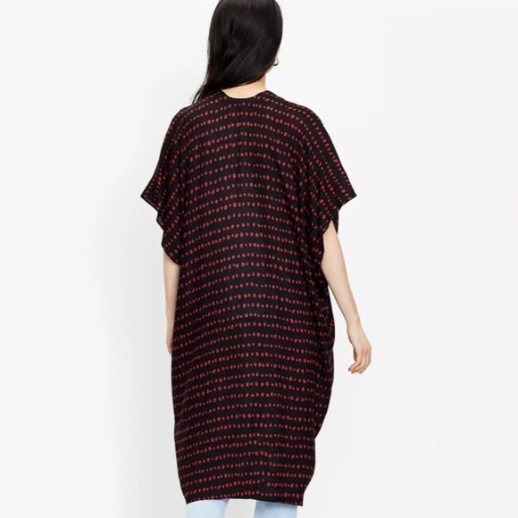 NWT Loft Pearl Polka Dot Print Long Open Kimono In Black & Red - Picture 2 of 7